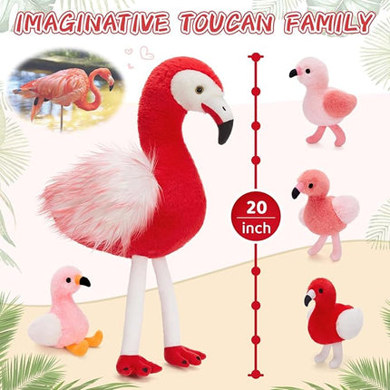 MorisMos Plush Flamingo Stuffed Animal with Baby Bird Toys Inside Belly,20" Mommy Stuffed Flamingo Toy for Girl Boy Kid,Red Bird with Babies Gift for Birthday Party Decoration Baby Shower Christmas