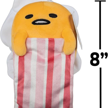 Jazwares Hello Kitty and Friends - 8” Gudetama Squishy Plush with a Bacon Blanket - Officially Licensed Sanrio Product Ages 6+