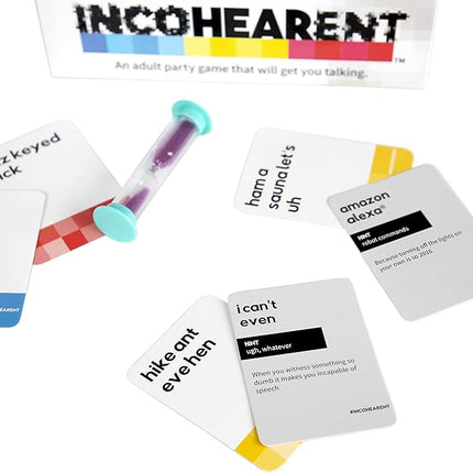 WHAT DO YOU MEME? Incohearent, The Guess The Gibberish Party Game by Relatable, A Funny Card Game for Adults, Great for Game Night Games, Includes 400 Cards, Instructions, and 1 Sand Timer