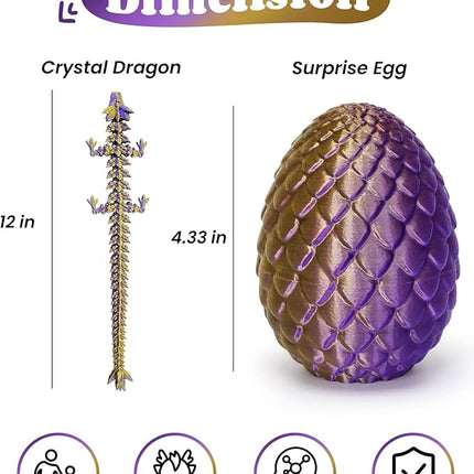 12 Inch 3D Printed Dragon - Mystery Surprise Egg with Flexible Articulated Dragon Inside, Cool Dragons Toys for Boys Kids Age 5-7