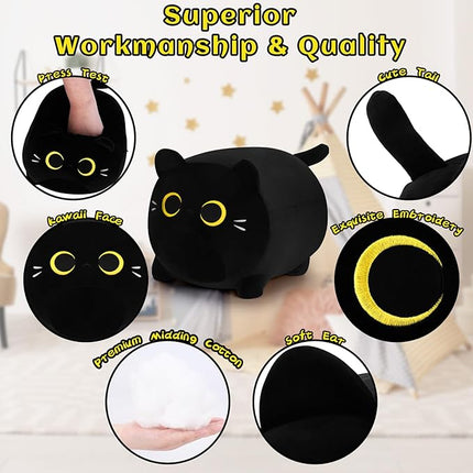 Black Cat Plush Stuffed Animal-11.8'' Black Cat Plush Toy, Cute Soft Plush Pillow, Cute Soft Plushie Pillow Plushie Stuffed Cat Toys, Christams Birthday Decoration Doll Gift for Kids Girls Boys
