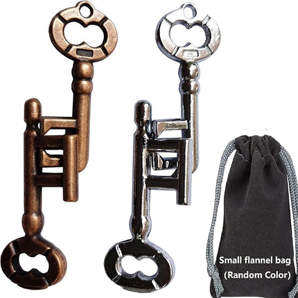Brain Teaser 3D Unlock Interlocking Metal Hole Lock Puzzle - Adult Educational IQ Toy (Gold Silver Key)