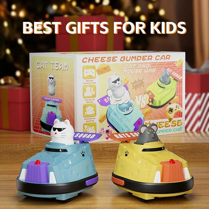 2 Pack Remote Control Car, RC Ejecting Bumper Car for Kids, Cat and Rat War Cheese Bumper Car, Car Toys for Ages 5-7, Christmas Birthday Gifts Toys for 3 4 5 6+ Year Old Boys Girls