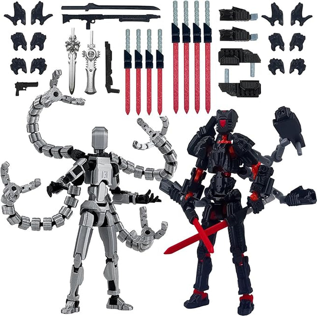 2PCS T13 Action Figure Already Assembled, 3D Printed Multi-Jointed Movable Robot 13 Action Figures Desktop Decorations for Game Lovers Toy, for Collectors Desktop Decorations (Gray Black Red)