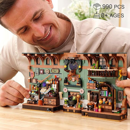Magic Potion Booknook Building Set with Light, DIY Bookend Building Block Kit for Home Decor Bookshelf, 990 PCS Miniature Book Nook House Building Brick Model for Adults Kids Boys Girls Age 8+
