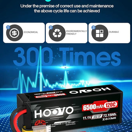 HOOVO 3S Lipo Battery 11.1V 6500mAh 120C Hard Case with Deans T Plug for RC Vehicles, RC Car Truck, RC Quadcopter, Helicopter, RC Boat, DJI Airplane, LOSI Associated Racing Hobby (2 Packs)