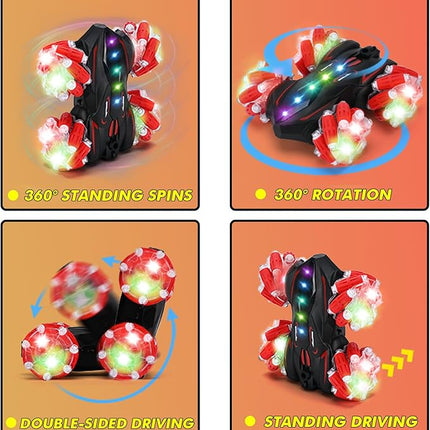 Upgraded Gesture Sensing RC Stunt Car,360°Double-Sided Spray Driving Hand Controlled RC car Glove Controlled Twist Remote Control Car with Lights Music Birthday Gifts Toys for Boys Age6-8 8-12