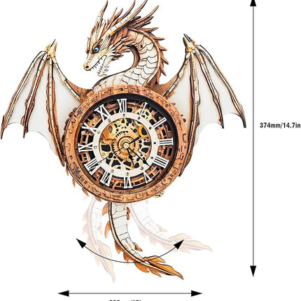 3D Wooden Puzzles for Adults Dragon Clock - Model Building Kit ‌‌Wall Clock Puzzle Creative Craft Gift Home Deco for DIY Enthusiasts, Brain Teaser Building Set Birthday Gifts