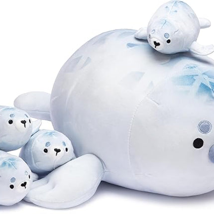 IKASA Mommy Seal Stuffed Animal Mom and Baby Plush Toy, Cute 16" Soft Small Mama Family Set Cuddly Toys with Little Mini Babies,Gifts for Kids