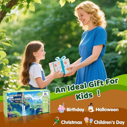 Magnetic Blocks, Magnetic Tiles Building Blocks, Magnet Cubes STEM Sensory Game Toys Christmas Birthday Gifts for Kids Boys Girls Age 3+ (Forest H)