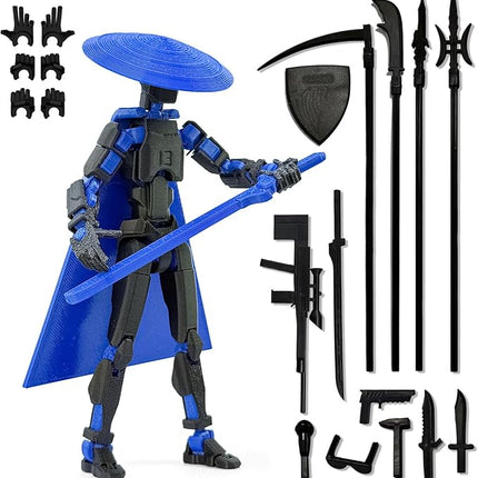 Already Assembled T13 Action Figure Accessories,T13 Multi-Jointed Movable 3D Printed Toys (Black Blue-)