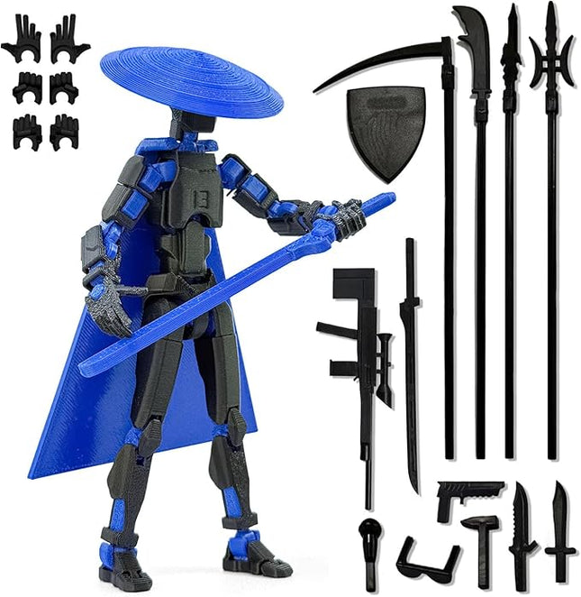 Already Assembled T13 Action Figure Accessories,T13 Multi-Jointed Movable 3D Printed Toys (Black Blue-)