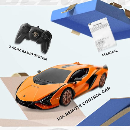 BEZGAR Licensed RC Series, 1:24 Scale Remote Control Car Lambo Sián FKP 37 Electric Sport Racing Hobby Toy Car Model Vehicle for Boys and Girls Teens and Adults Gift (Orange)