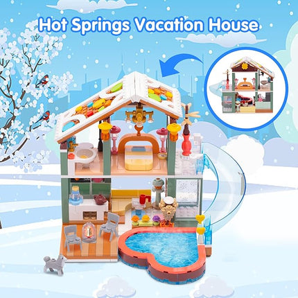 Building Blocks Set Toy, 439pcs Hot Spring Vacation House Building Bricks Kit for Kids, Girls Boys Building Blocks Construction Educational Toys Nice Present for Kids Age 6 7 8 9 10 11 12