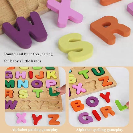 Wooden Puzzles for Toddlers, 2pack Alphabet Shape Puzzles for Kids Wooden Montessori Toddler Alphabet Number Shape for Kids 3 Years Old Boys & Girls