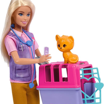 Barbie Careers Doll & Accessories, Animal Rescue & Recovery Playset with Blonde Doll, Baby Monkey & Tiger Figures, Carrier & More