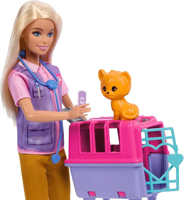 Barbie Careers Doll & Accessories, Animal Rescue & Recovery Playset with Blonde Doll, Baby Monkey & Tiger Figures, Carrier & More