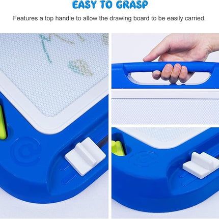 SGILE Large Magnetic Drawing Board for Kids, Toddlers Toys for 1 2 3 4 Year Old, Etch & Sketch Pad with 4 Stamps, Learning and Educational Toys for Boys Girls Gift, 16 ×13 in (42 x 32 CM), Blue