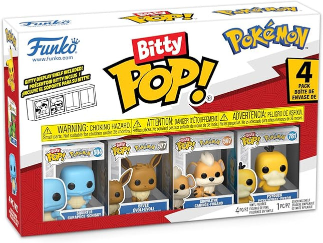 Funko Pop! Bitty: Pokemon - Squirtle, Eevee, Growlithe, and Psyduck - 0.9 Inch (2.2 Cm) Collectable - Stackable Display Shelf Included - Gift Idea - Party Bags Stocking