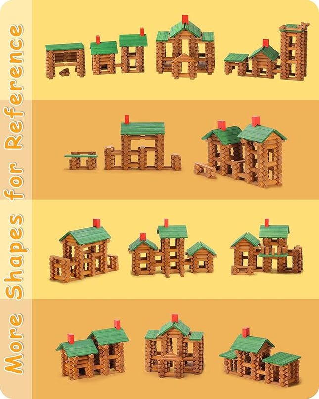 SainSmart Jr. 665 PCS Wooden Log Cabin Set Building House Toy for Toddlers, Classical STEM Construction Kit Compatible with Lincoln Logs for 3+ Kids