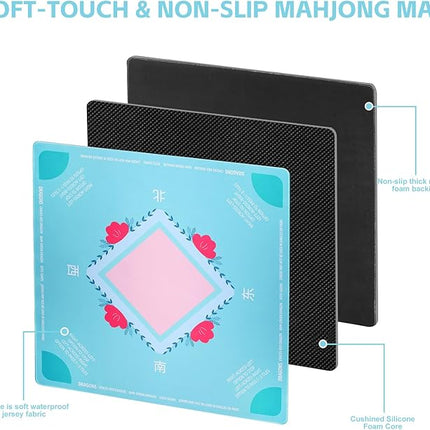 Mahjong Mat, No Creases Mahjong Mat for Table, 31.5x31.5 Inch Anti Slip Noise Reduction Mah jongg Mat, Mahjong Gifts with Carrying Bag, Mahjong Table Mat for Dominoes, Poker, Card, Board Games (Green)