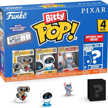 Funko Pop Bitty: Pixar Mini Collectible Toys 4-Pack - Wall-E, EVE, Remy, & Mystery Chase Figure - (Styles May Vary) and A Surprise Mystery Mini Figure - 0.9 Inch (2.2 Cm) - Pixar Collection