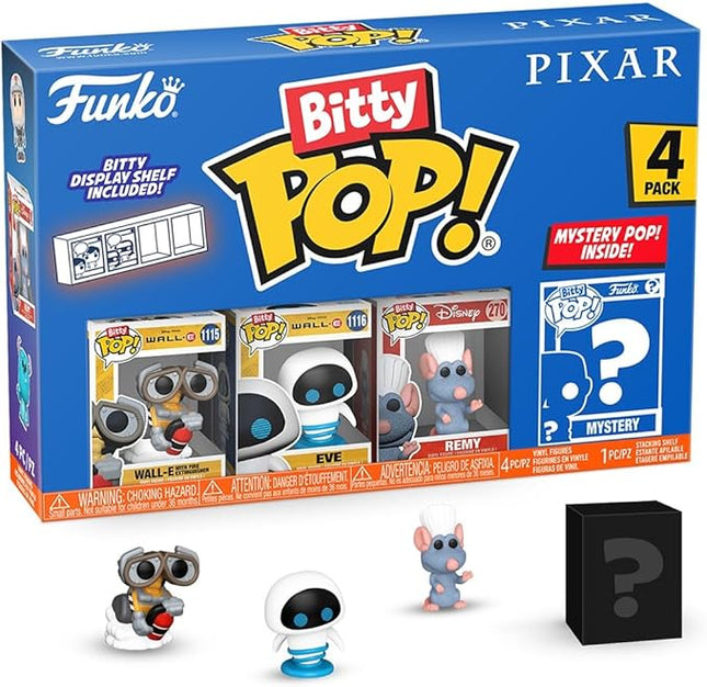 Funko Pop Bitty: Pixar Mini Collectible Toys 4-Pack - Wall-E, EVE, Remy, & Mystery Chase Figure - (Styles May Vary) and A Surprise Mystery Mini Figure - 0.9 Inch (2.2 Cm) - Pixar Collection