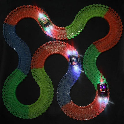 Tracks Cars Only Replacement, Flex Track Race Cars for Magic Tracks Glow in the Dark, LED Lights Up Battery Operated Snap N Glow Trax Cars Accessories, Compatible with Most Car Tracks for Kids (3pack