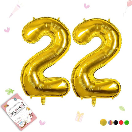 Smlpuame 40 inch Number Balloon 0-9 Gold Large Number 22 Balloons,Digital Balloons for Birthday Party Celebration Decorations Supplies, Helium Foil Number Balloons for Wedding Anniversary