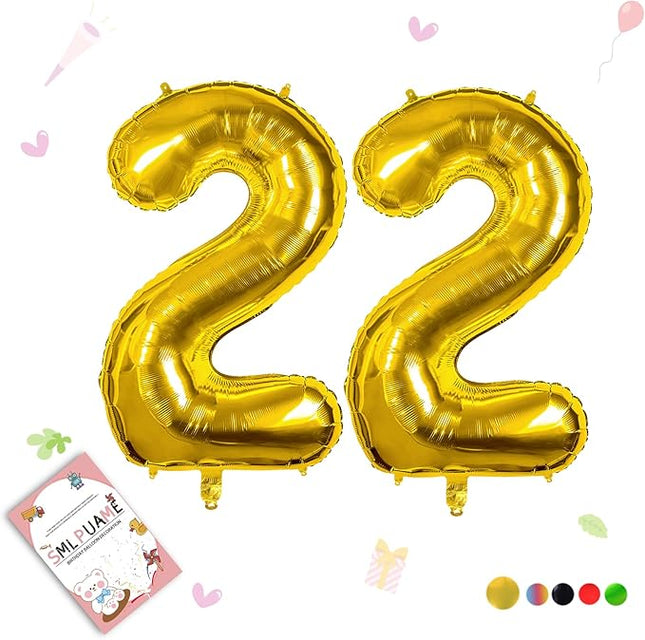 Smlpuame 40 inch Number Balloon 0-9 Gold Large Number 22 Balloons,Digital Balloons for Birthday Party Celebration Decorations Supplies, Helium Foil Number Balloons for Wedding Anniversary