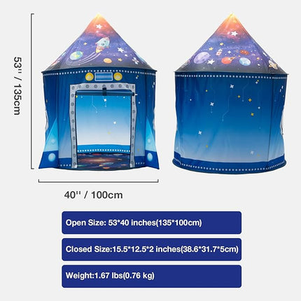 Play Tent for Kids Pretend Playhouse Indoor Outdoor Games Party Children Pop Up Foldable Tent Birthday Toy for Boys Girls Toddler Baby Playroom Gift, Rocket Ship Spaceship Space Themed