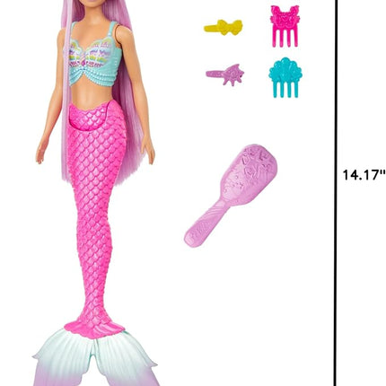 Barbie Mermaid Doll with 7-Inch-Long Pink Fantasy Hair & Colorful Accessories for Styling Play Like Headband & Barrettes