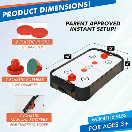 Table Top Air Hockey Table for Kids, 32” Mini Tabletop Air Hockey Game w/Electric Motor Fan, 2 Pushers and 2 Air Hockey Pucks, Great for Playing on The Floor, Tabletop