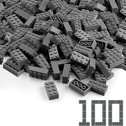 Feleph 100pcs 2x4 Bricks Dark Gray Pieces Grey Classic Building Blocks Creative Play Set Toy Accessories Compatible with Major Brick Brands