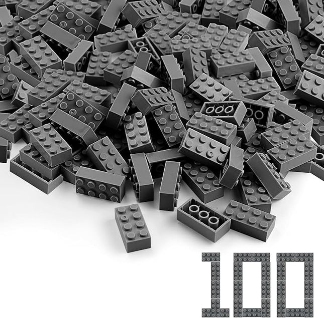 Feleph 100pcs 2x4 Bricks Dark Gray Pieces Grey Classic Building Blocks Creative Play Set Toy Accessories Compatible with Major Brick Brands