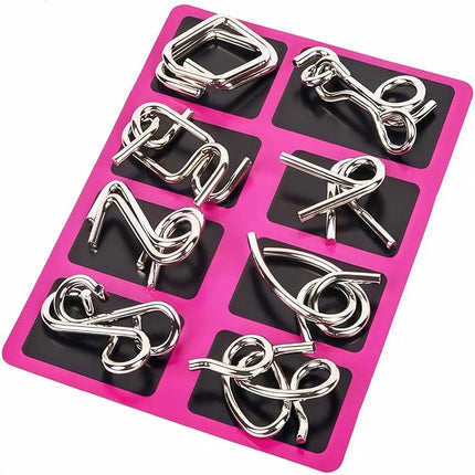 Metal Wire Puzzle Set of 24 with Pouch,Brain Teaser IQ Test Disentanglemen Iron Link Unlock Interlock Game Chinese Ring Magic Trick Toy for Party Favor Kids Adults Challenge