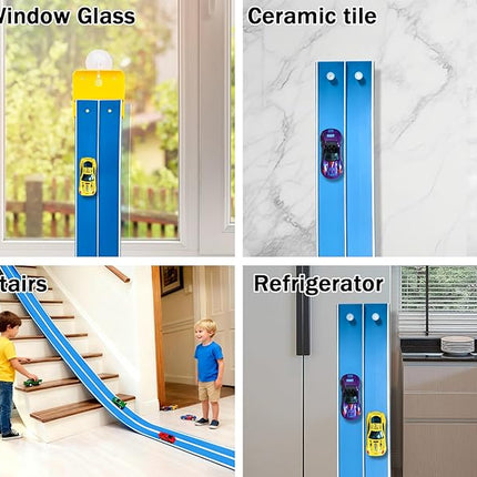 15 Ft Flexible Race Car Track (Daytona Blue) for Kids,Flex Track Starter Set Compatible with Hot Wheels and Diecast 1/64th Cars,Portable Racetrack Roll Up Race Track with 4 Racecars and Suction Cups