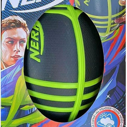 NERF Weather Blitz Kids Foam Football - Youth Weatherproof Soft Foam Ball - Indoor + Outdoor Football for Kids - Small Junior Foam Football - 9" Inch Youth Sized Football - Green
