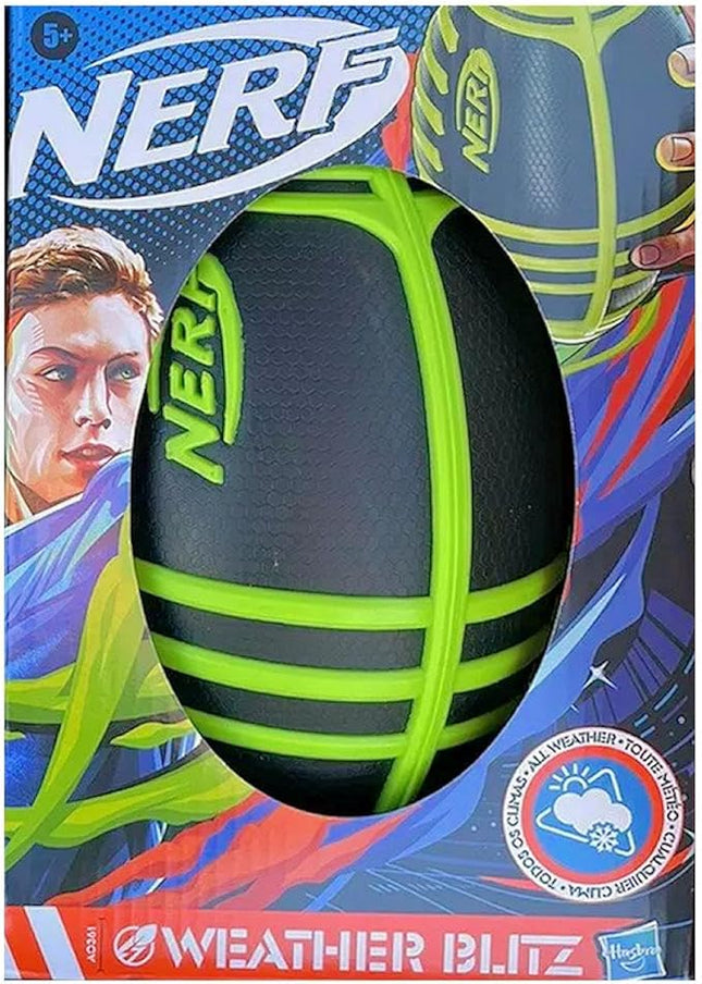 NERF Weather Blitz Kids Foam Football - Youth Weatherproof Soft Foam Ball - Indoor + Outdoor Football for Kids - Small Junior Foam Football - 9" Inch Youth Sized Football - Green