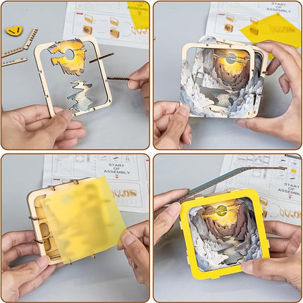 3D Puzzle Nightlight-DIY LED Light 3D Cave Wooden Puzzle-Art Lamp and Craft Kits for Kids and Adults-Birthday Gifts Toys-Home Desk Decor Family Game