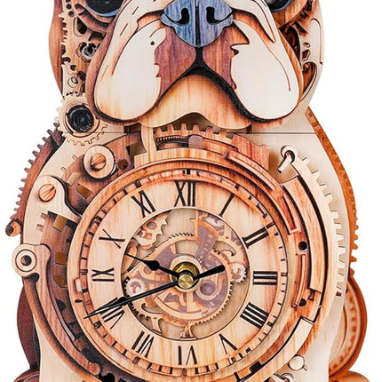 3D Wooden Puzzles for Adults Bulldog Clock - Model Building Kit ‌‌Wall Clock Puzzle Creative Craft Gift Home Deco for DIY Enthusiasts, Brain Teaser Building Set Birthday Gifts
