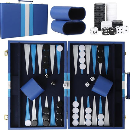 Froggod 15 inch Backgammon Sets for Adults - Classic Board Game for Adults - Portable Travel Backgammon Set for 2 Players - Perfect Adult Board Games for Gifts & Family Fun(Vivid Blue)