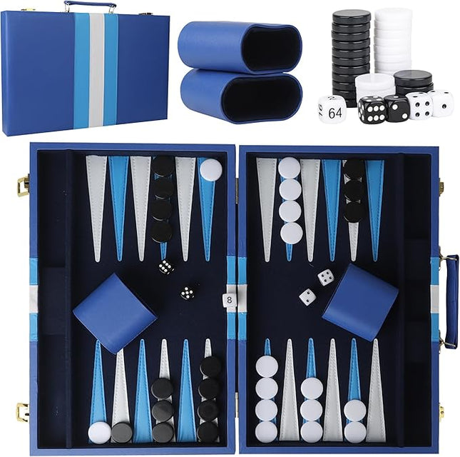Froggod 15 inch Backgammon Sets for Adults - Classic Board Game for Adults - Portable Travel Backgammon Set for 2 Players - Perfect Adult Board Games for Gifts & Family Fun(Vivid Blue)