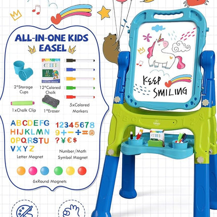 Lehoo Castle Easel for Kids, 4 in 1 Double Sided Kids Art Easel with Magnetic White Board & Chalk Board, Adjustable Standing Toddler Easel with Drawing & Writing Accessories - Gift for Boys and Girls