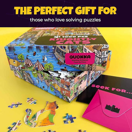 QUOKKA 1000 Piece Jigsaw Puzzle for Adults Knightly Cats – Premium Box Packaging with Extra Fun Challenges - Whimsical Cat Puzzle - Perfect for Relaxation & Creativity & Gift Giving
