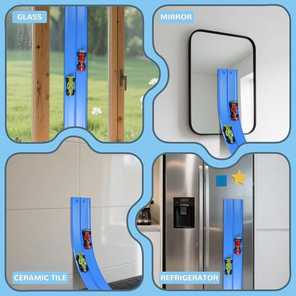 Flex Race Car Track 15 Ft for Kids 3+ Toys, with 4 Small Racecars, Suitable for Hot Wheels and Diecast 1/64th Cars, Rolls Up Race Tracks with Strong Suction Cups