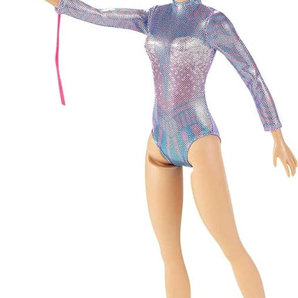 Barbie Rhythmic Gymnast Blonde Doll (12-in/30.40-cm) with Colorful Metallic Leotard, 2 Clubs & Ribbon Accessory, Great Gift for Ages 3 Years Old & Up