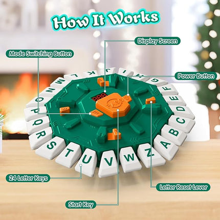 Family Board Word Games for Kids & Adults w/Display Timer, Fast Paced 24-Letter Learning Party Card Game with Spinning Penalty Wheel, 2 Modes & 220 Topics, Xmas & Birthday Gifts, Green