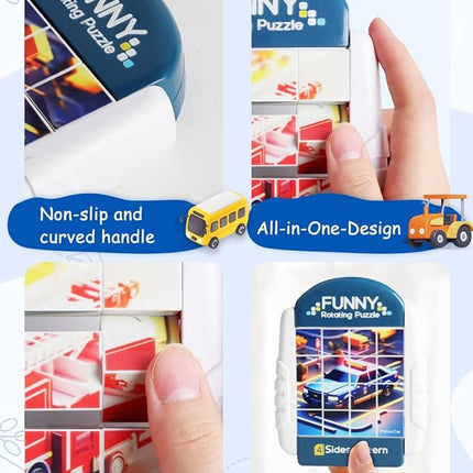 16-Piece Rotating Puzzles for Kids 4-6, Toddlers Puzzles 3-4, Road Trip, Airplane Activities Game, Travel Toys - Brain Teaser, Fine Motor Skills - Birthday Gifts Boys Girls - Special Vehicle