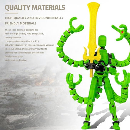 Already Assembled T13 Action Figure Accessories,T13 Multi-Jointed Movable,for Collectors Desktop Decorations t-13 Movability 3D Printed Toys (Luminous Green, 7.2 Inch)